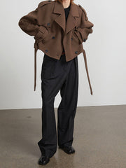 Button Decoration Tie-Up Jacket