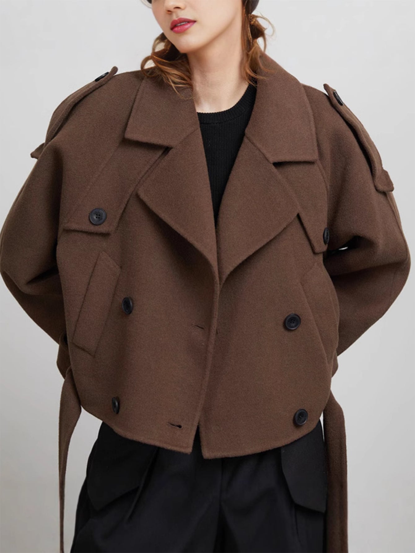 Button Decoration Tie-Up Jacket