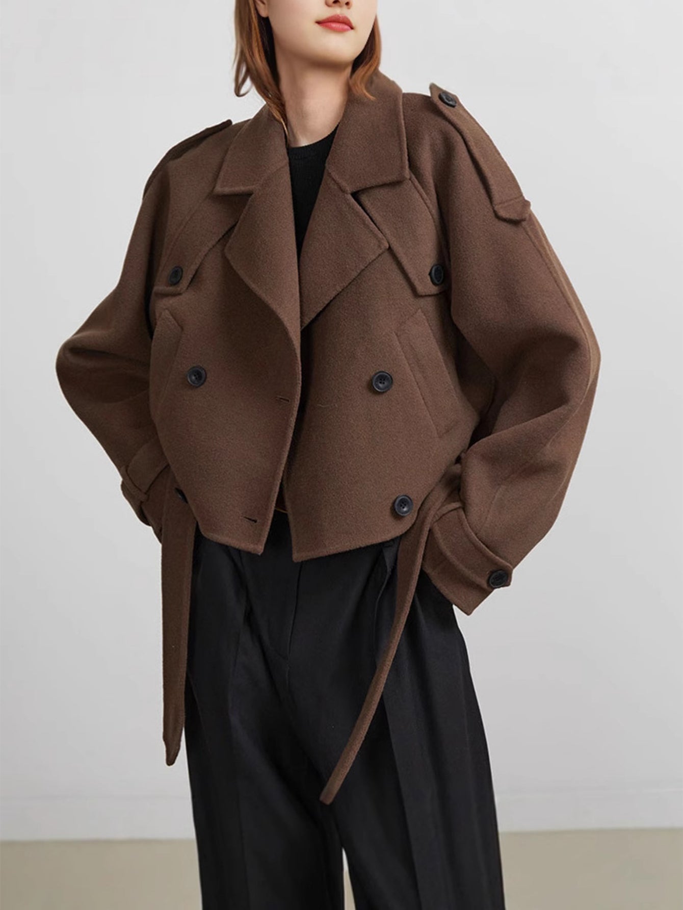 Button Decoration Tie-Up Jacket