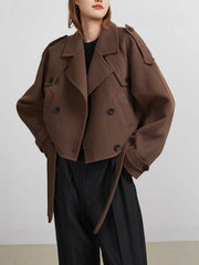 Button Decoration Tie-Up Jacket