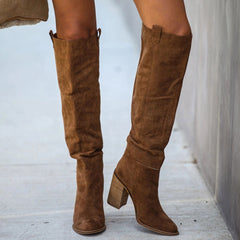 Chunky Heel Large Size High Heel Suede Boots