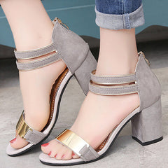 Chunky Heel Ankle Strap Open-toe Sandals With Zipper