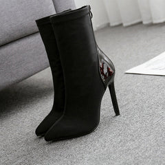 Colorblock Pointed Toe Stiletto Heels Boots With Zipper