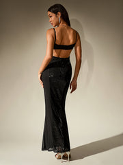 Contrast Sequin Corset Mermaid Bodycon Dress