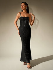 Contrast Sequin Corset Mermaid Bodycon Dress