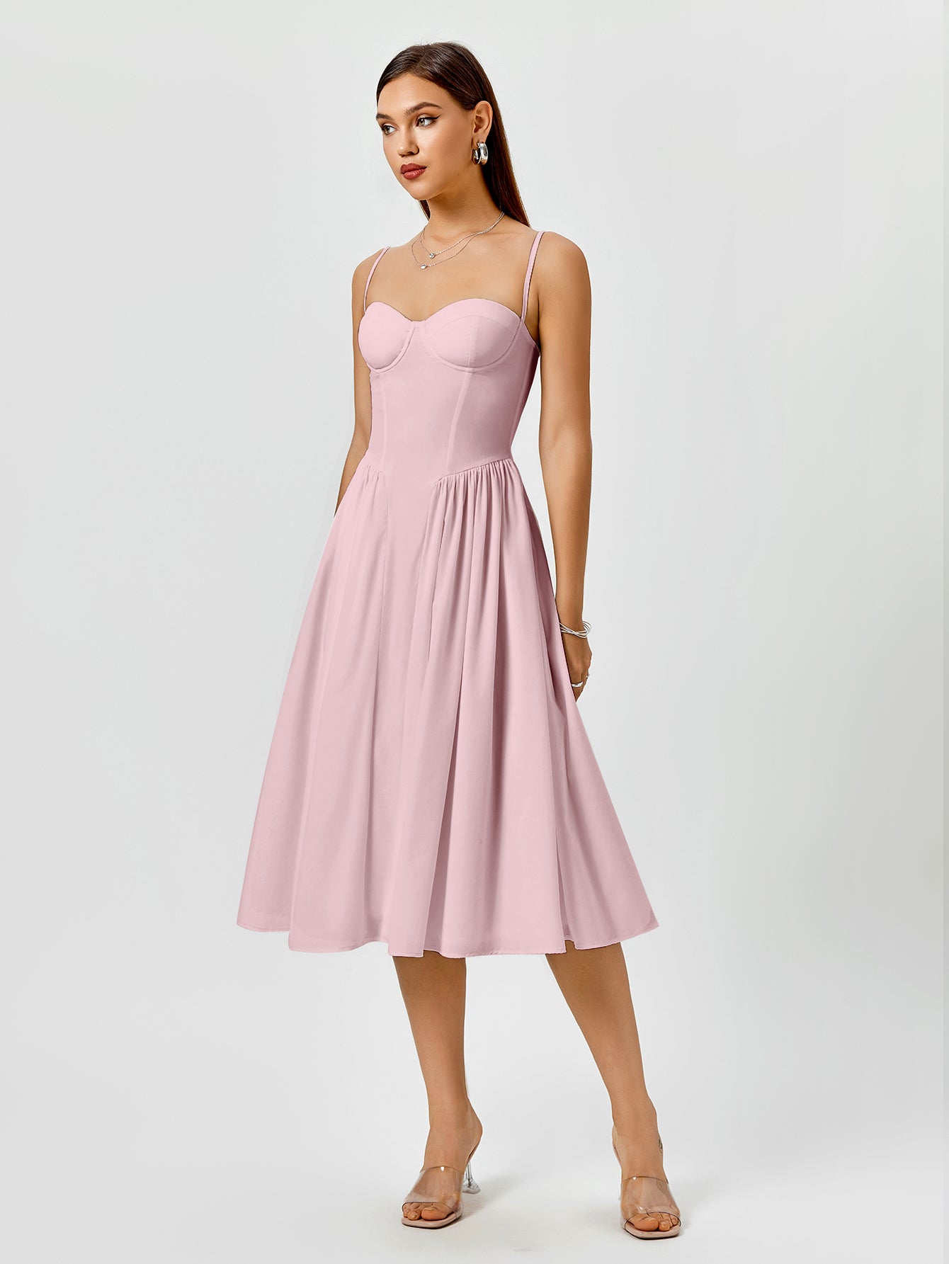 Corset Backless Solid Midi Dress