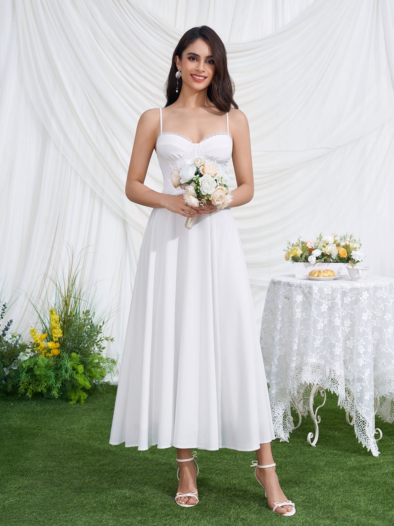 Crisscross Back Corset Lace Trim Cami Dress