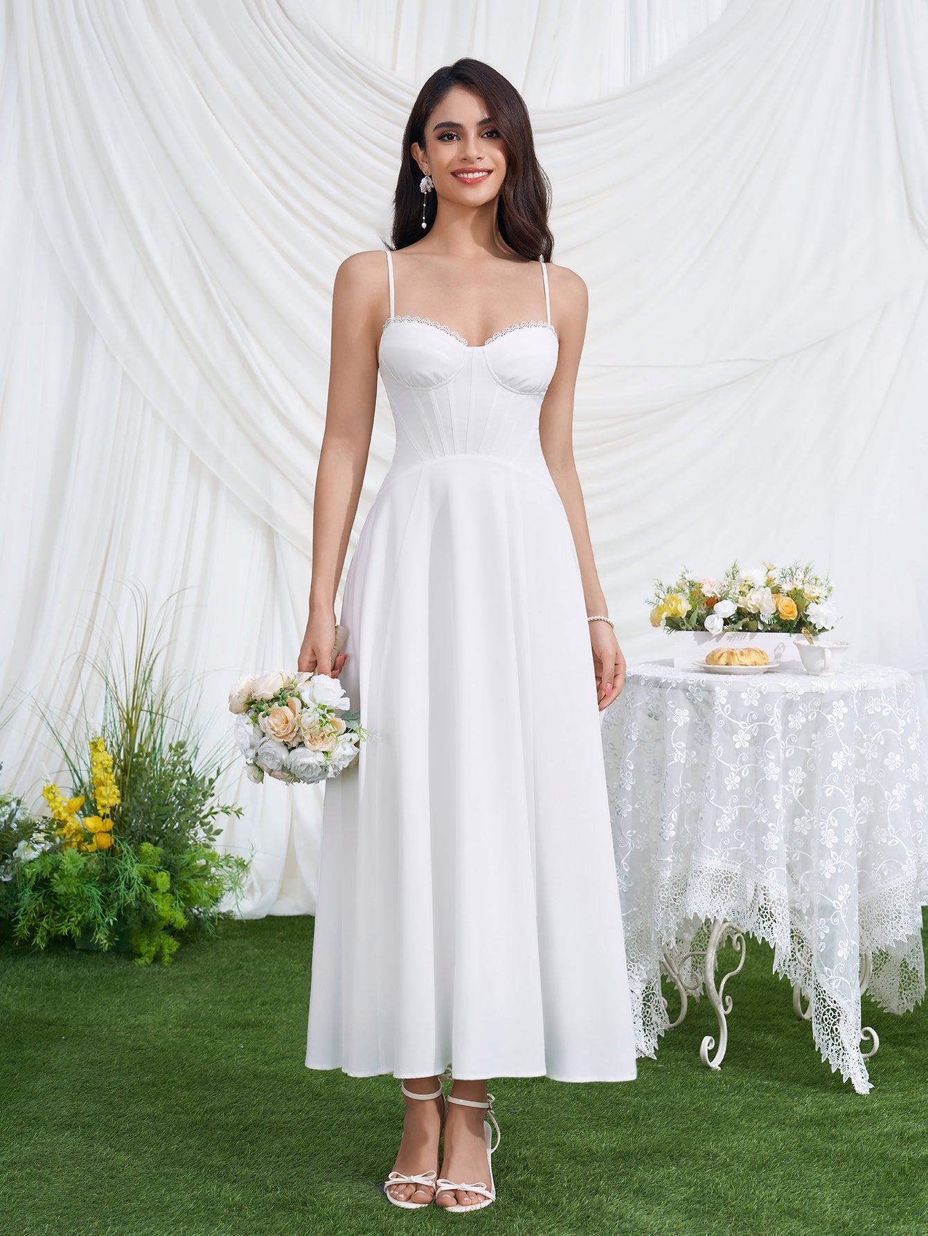 Crisscross Back Corset Lace Trim Cami Dress