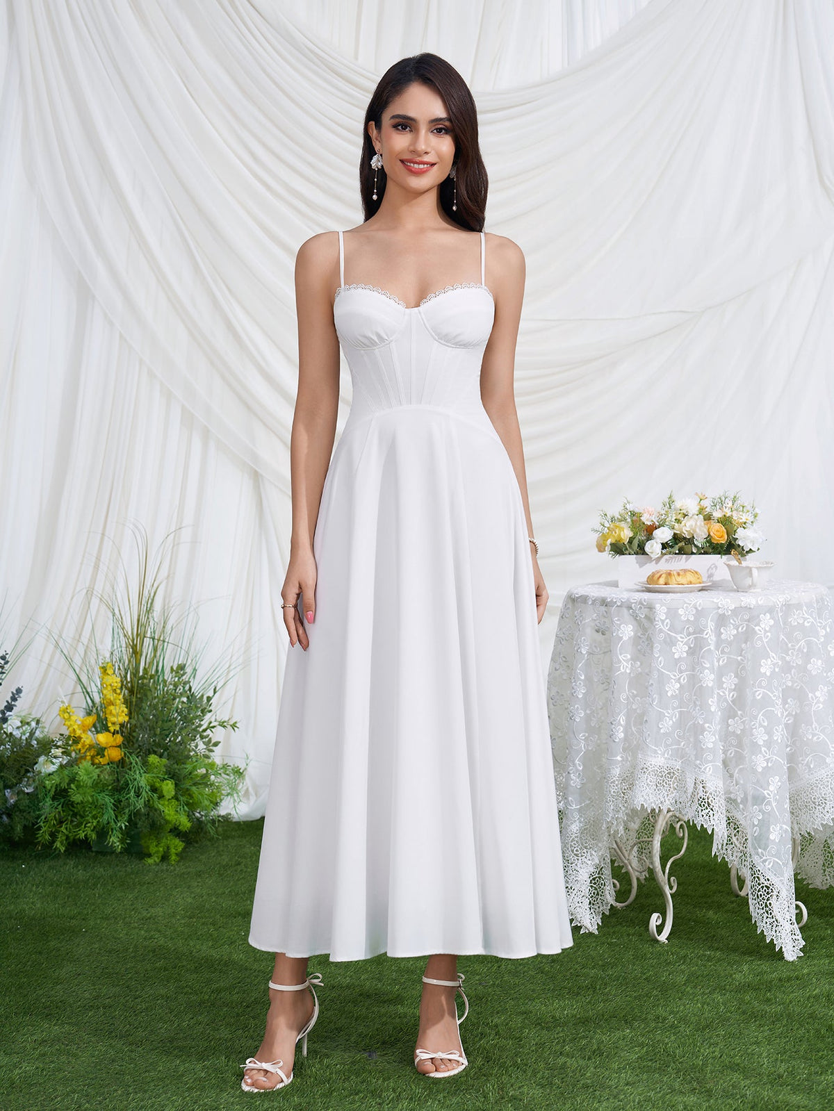 Crisscross Back Corset Lace Trim Cami Dress