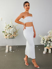 Crisscross Back Tube Top&Split Thigh Lace Skirt