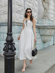 Crisscross Tie Back Lace Spliced Tie Front Tube Dress