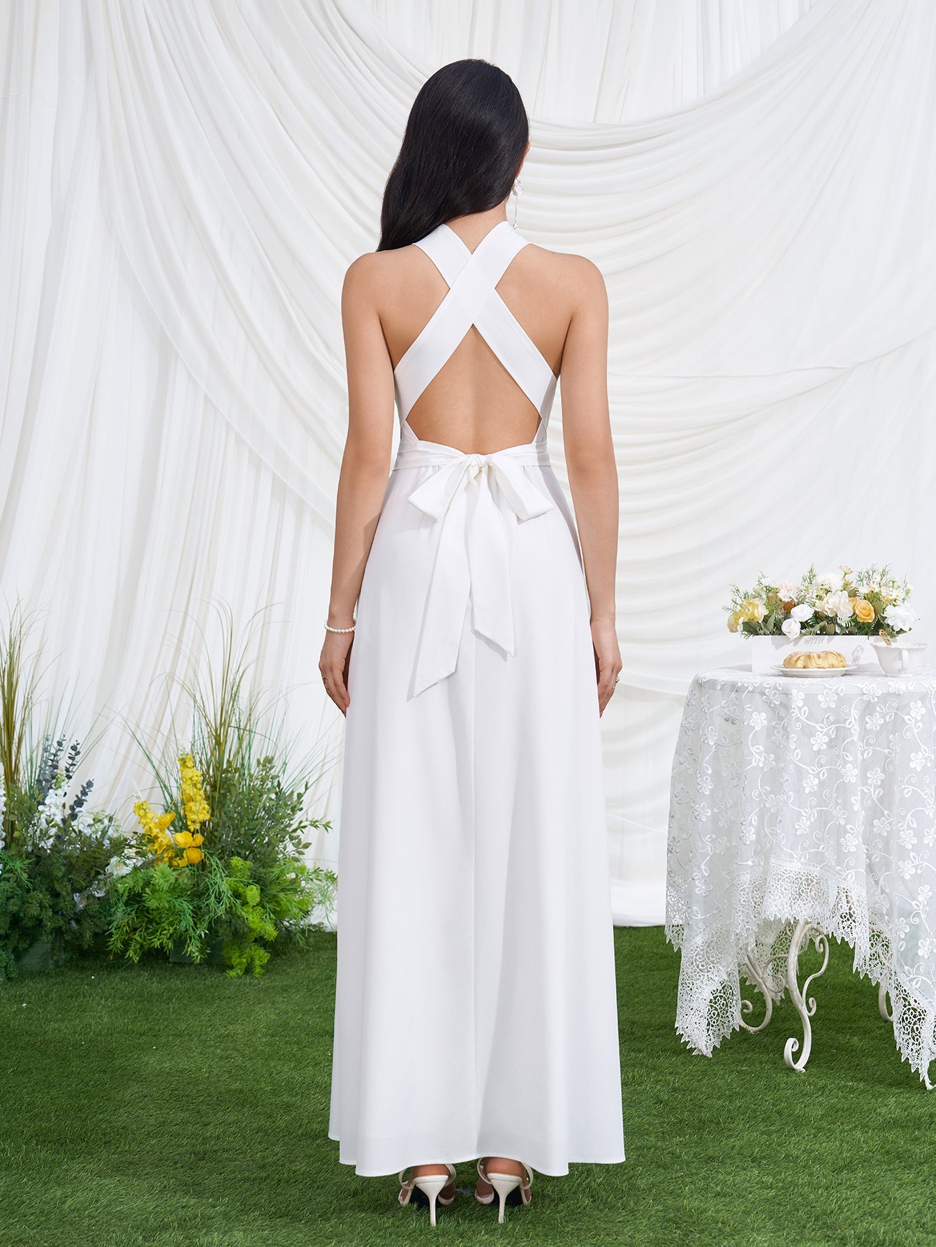 Crisscross Tie Back Pocket Maxi Dress