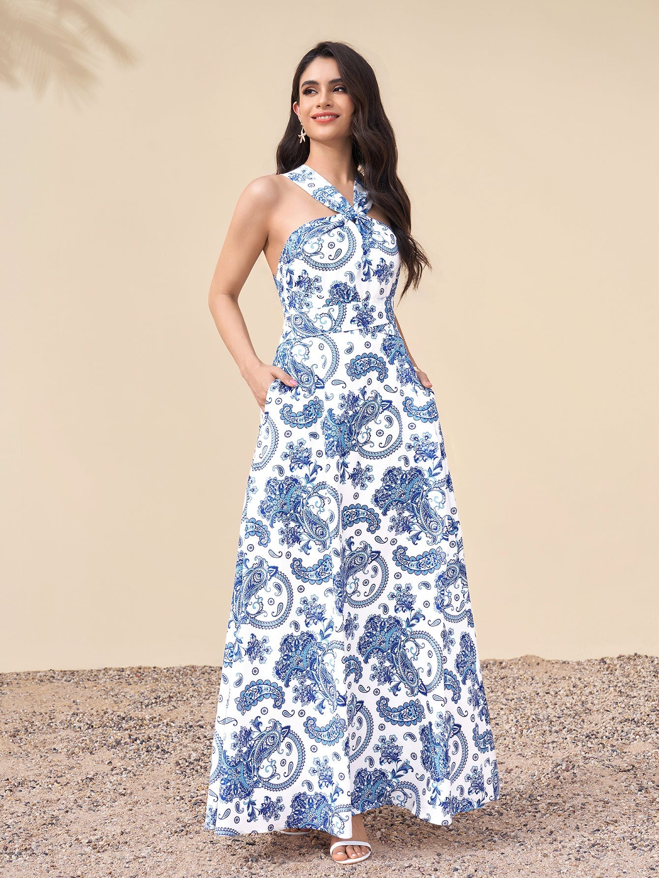 Crisscross Tie Back Pocket Maxi Dress