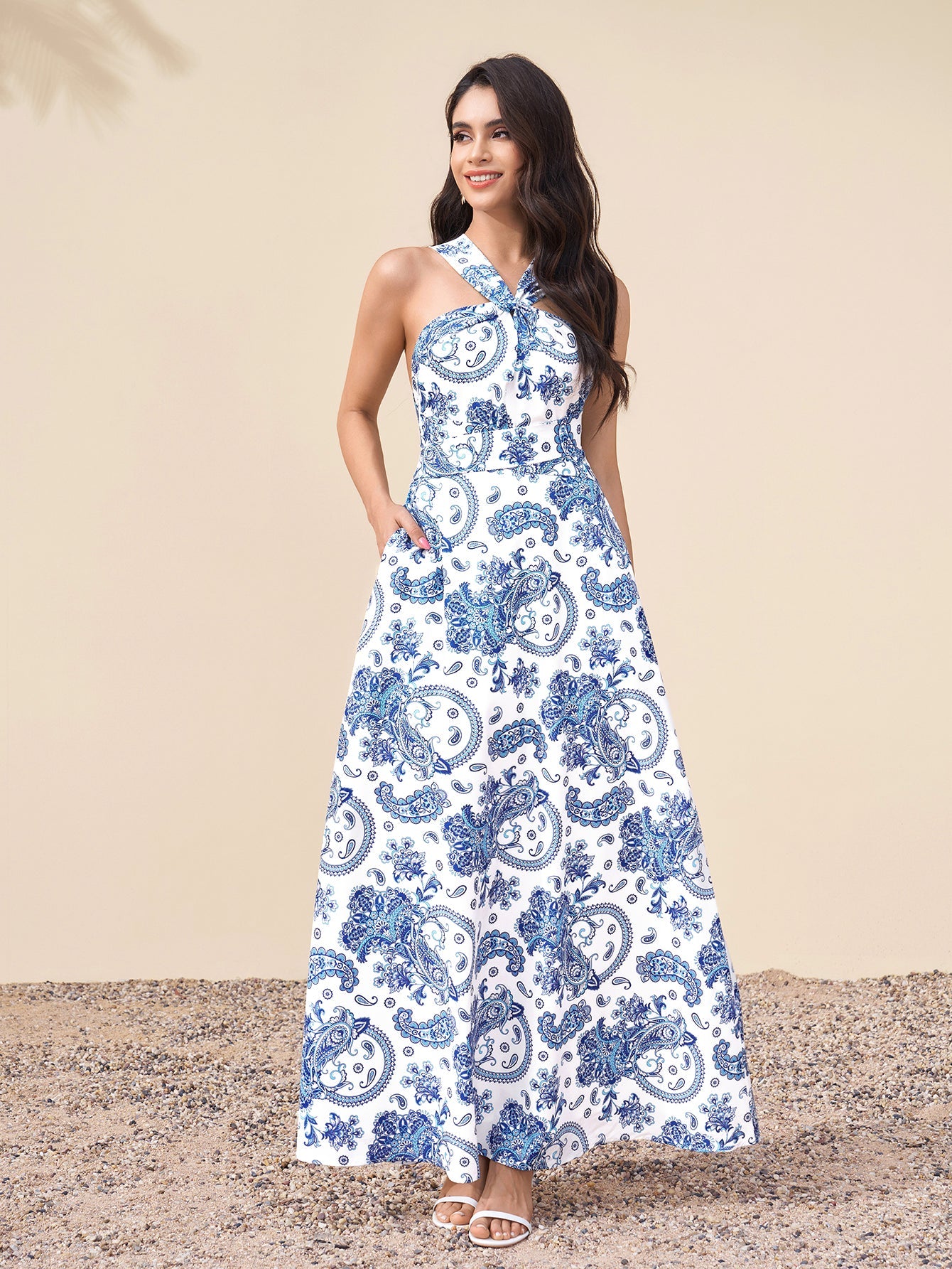 Crisscross Tie Back Pocket Maxi Dress