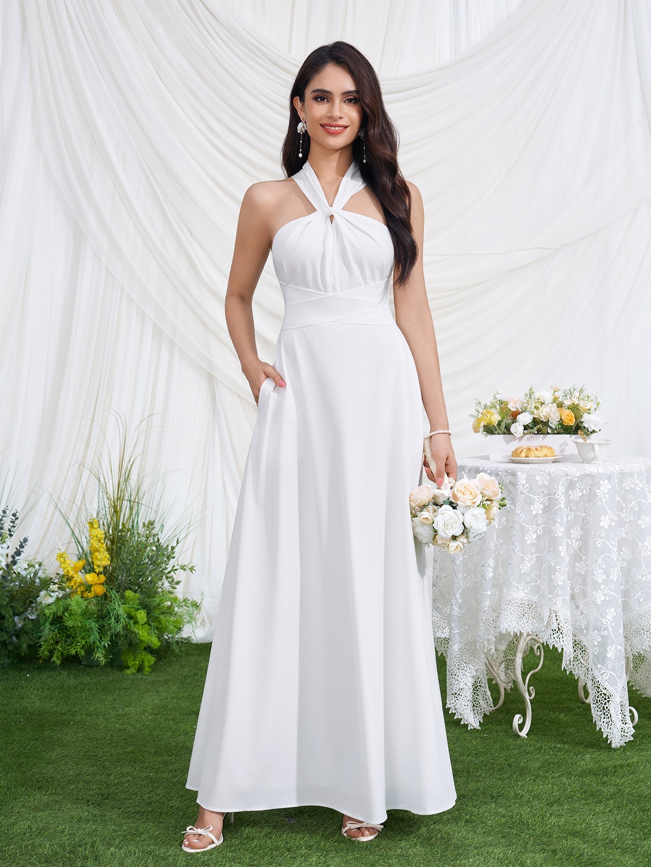 Crisscross Tie Back Pocket Maxi Dress