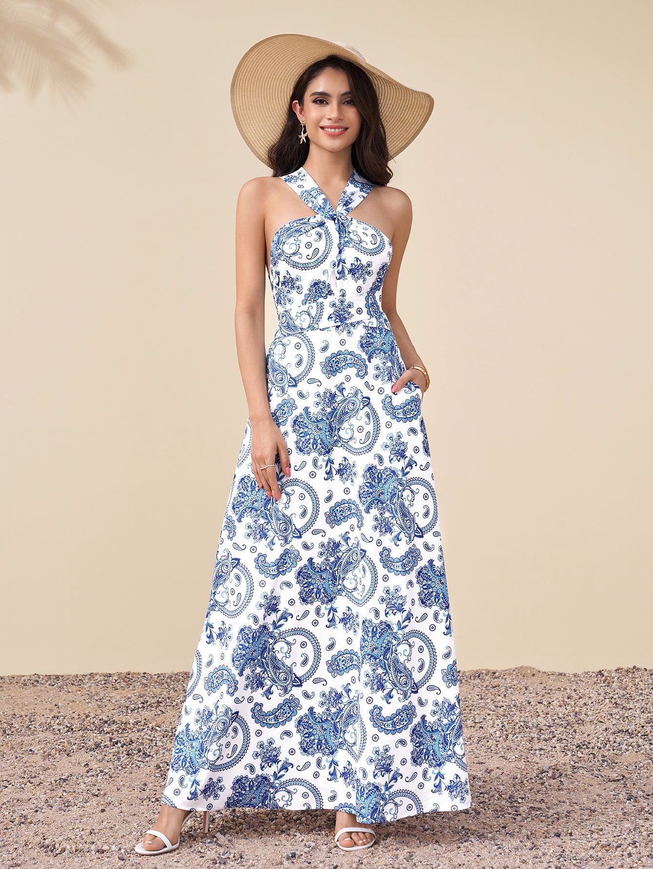 Crisscross Tie Back Pocket Maxi Dress