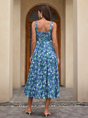 Crisscross Tie Back With Pockets Floral Print Long Dress