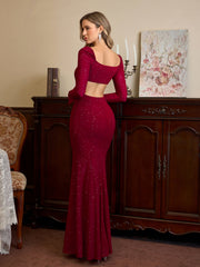 Cut Out Backless Split Thigh Mermaid Hem Glitter Dress