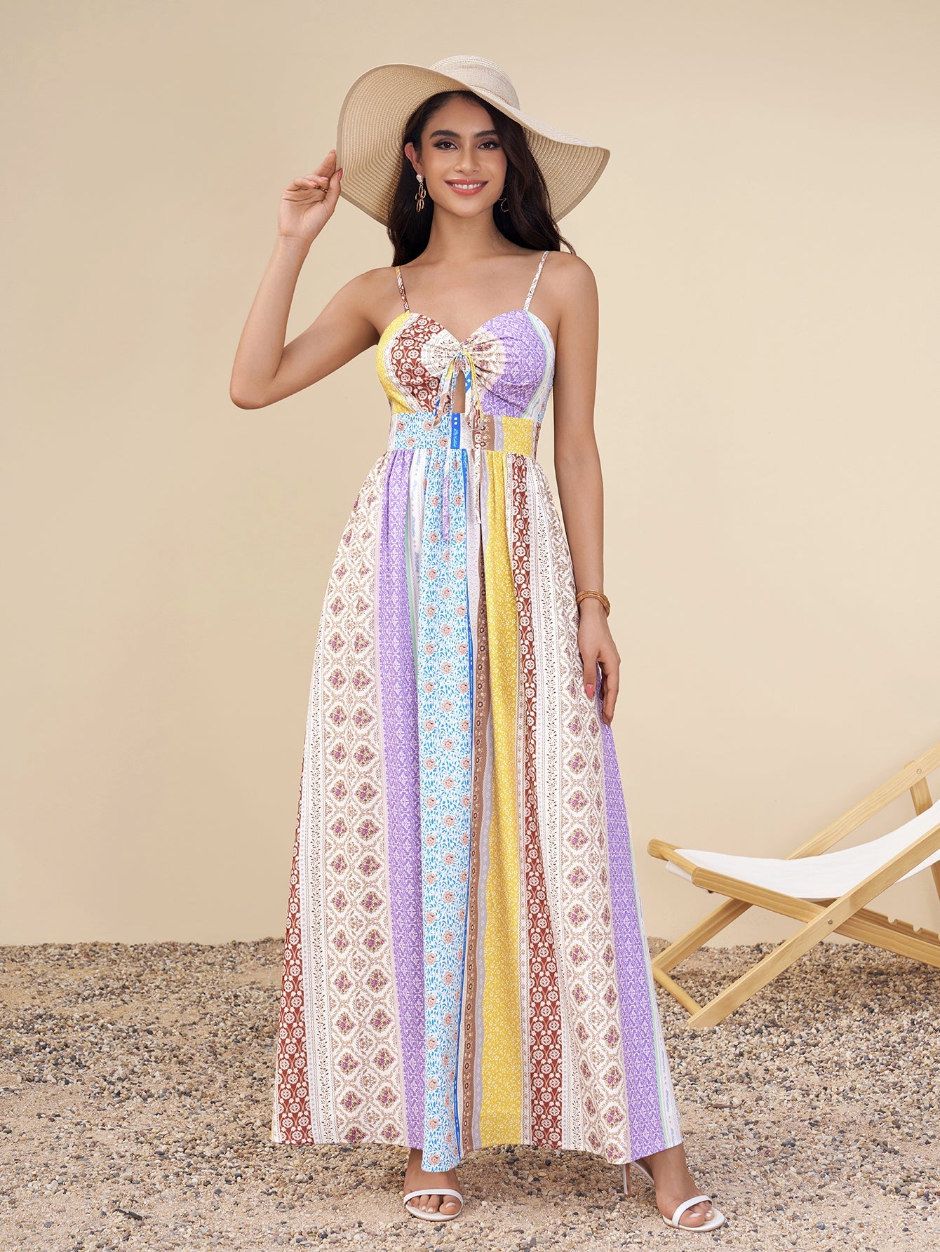 Cut Out Bow Tie Front Ruched Floral Print Dress