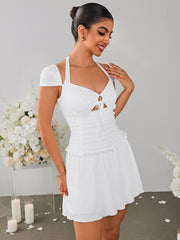 Cut Out Halter Ruched Mini Dress