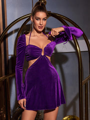 Cut Out Halter Satin Dress