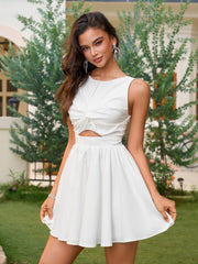Cut Out Ruched Bust Bow Tie Back Mini Dress