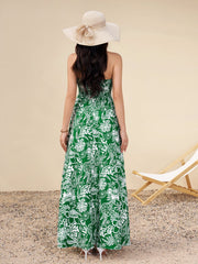 Cut Out Ruched Pocket Floral Print Maxi Dress