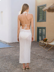 Cut Out Tie Backless Halter Neck Sweater Dress