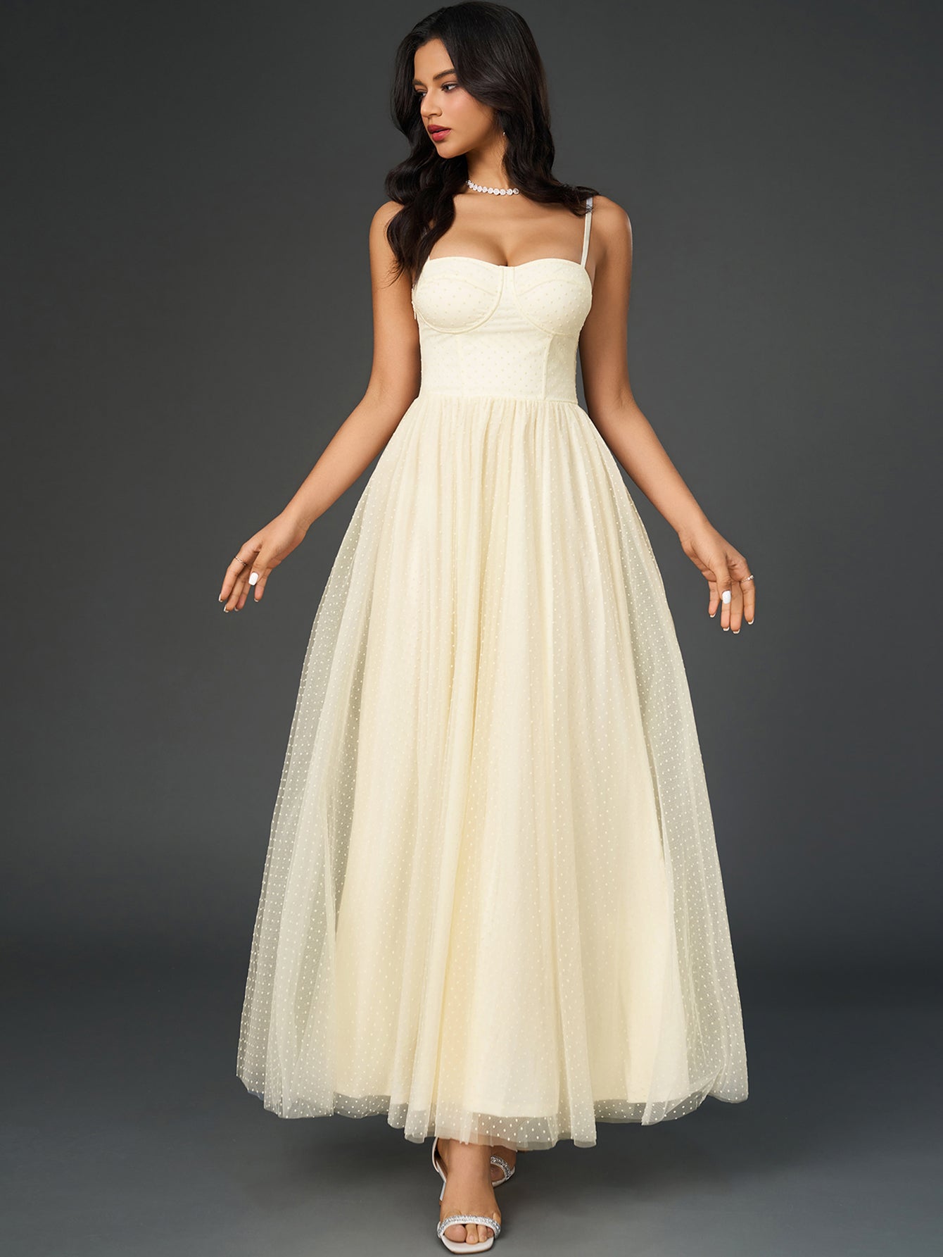 Solid Mesh Ruched Backless Slip Maxi Dress