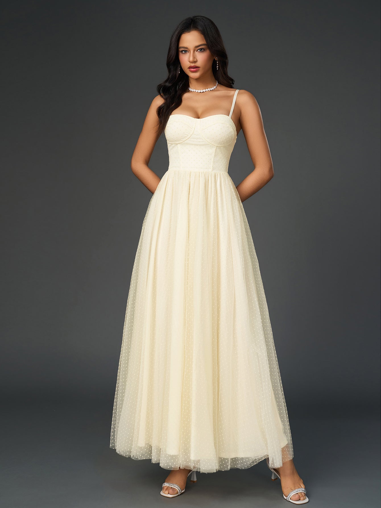 Solid Mesh Ruched Backless Slip Maxi Dress