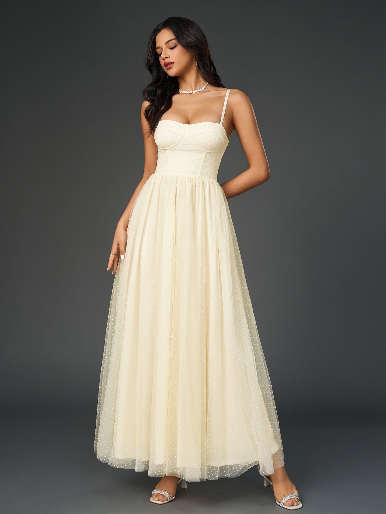 Solid Mesh Ruched Backless Slip Maxi Dress