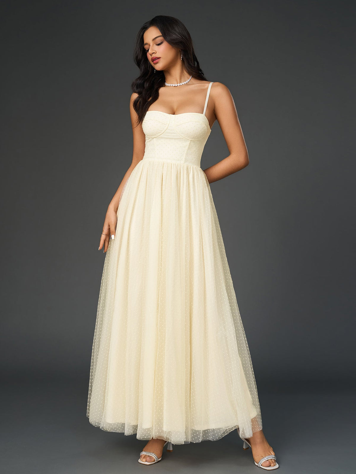 Solid Mesh Ruched Backless Slip Maxi Dress