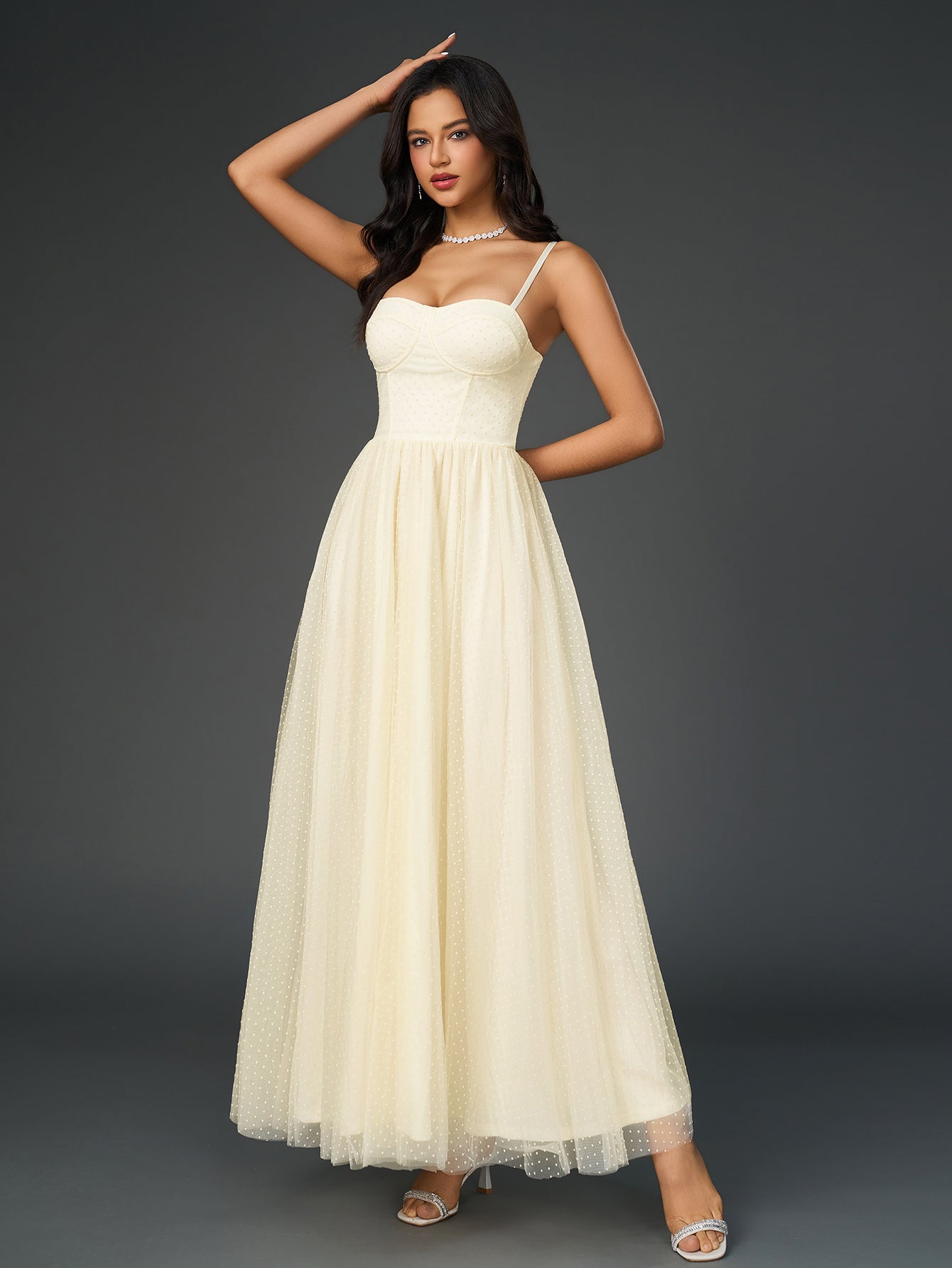 Solid Mesh Ruched Backless Slip Maxi Dress