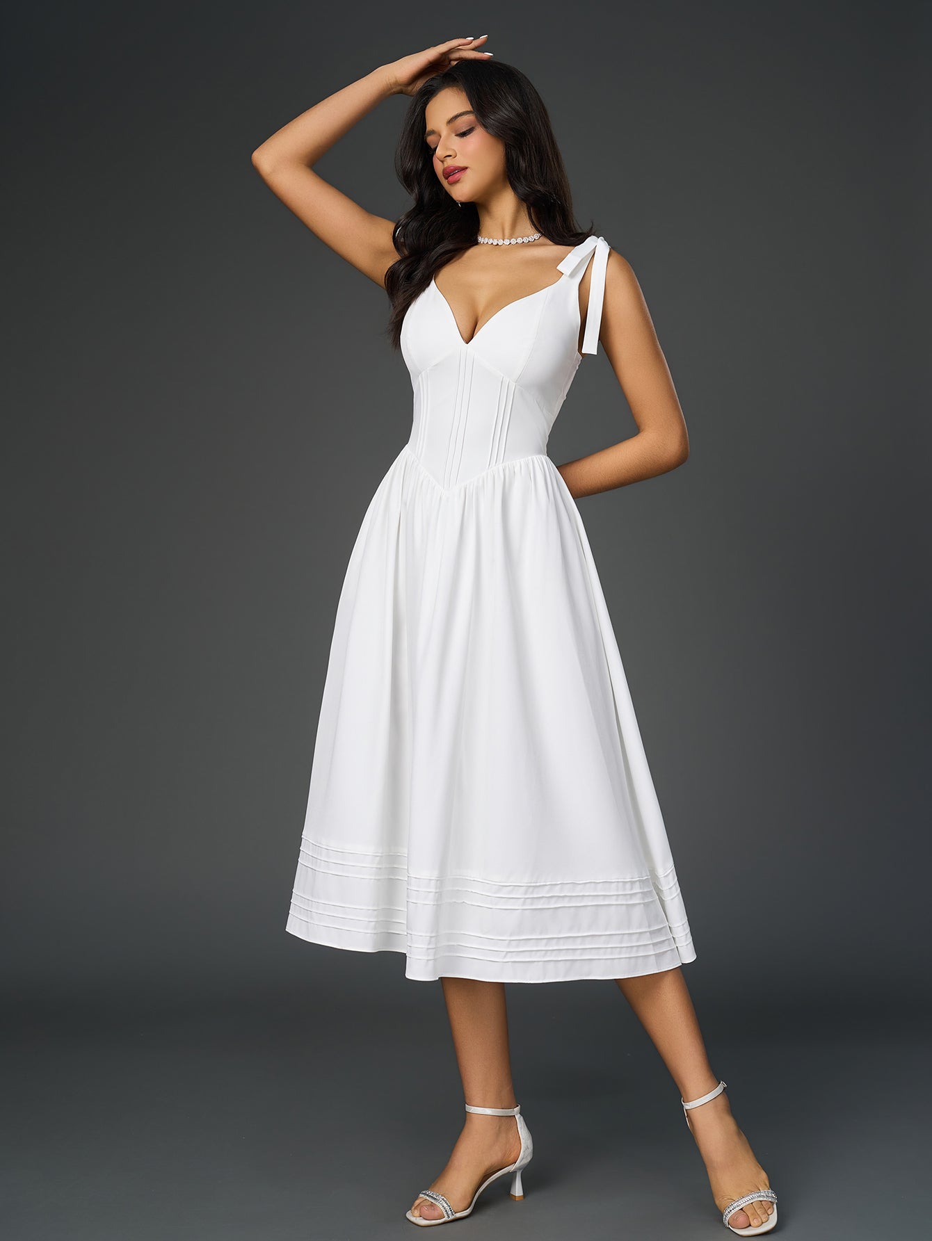Sexy Solid V-Neck Ruched Midi Dress