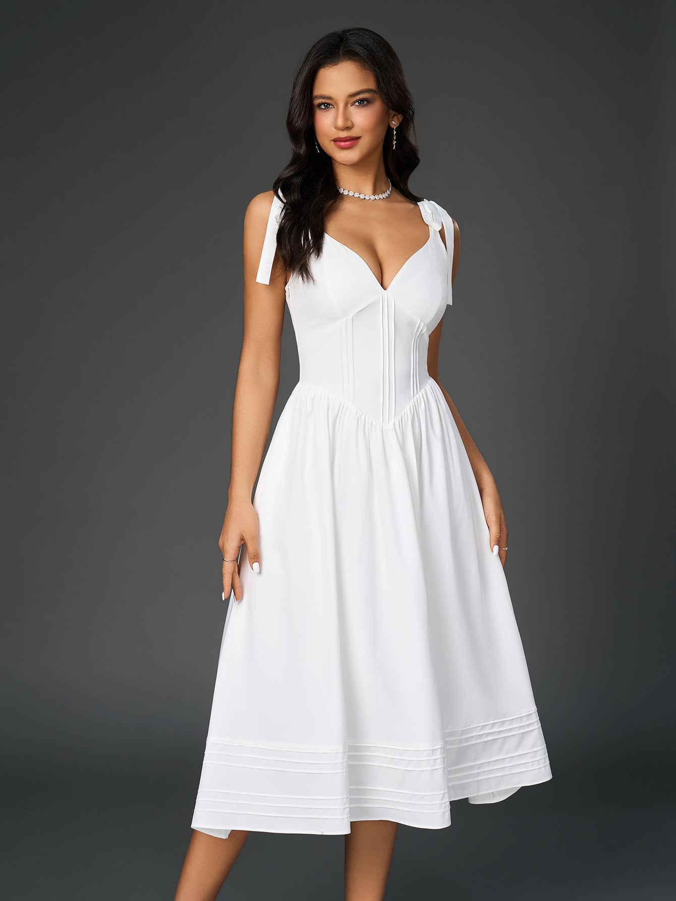 Sexy Solid V-Neck Ruched Midi Dress