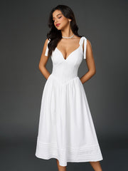 Sexy Solid V-Neck Ruched Midi Dress