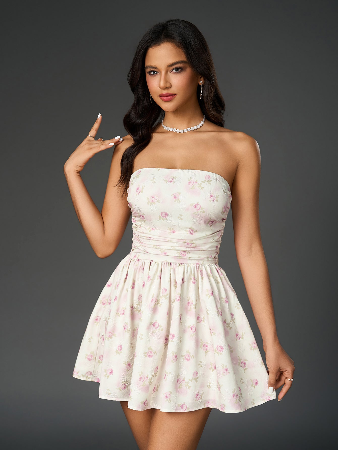 Sexy Floral Bandeau Mini Dress