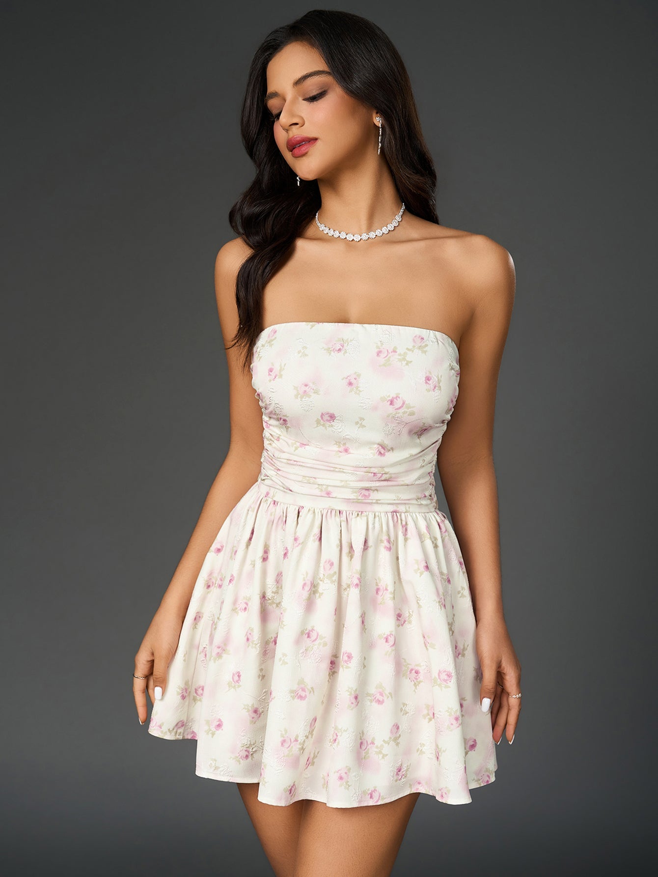 Sexy Floral Bandeau Mini Dress