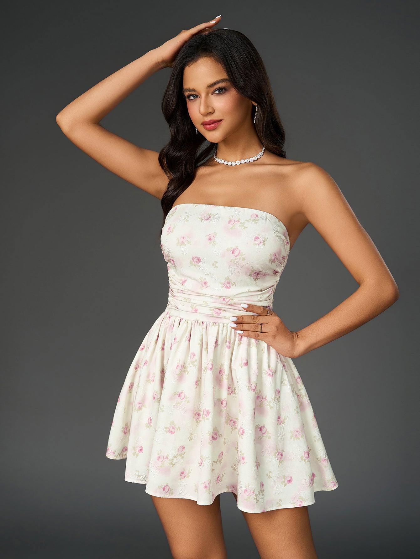Sexy Floral Bandeau Mini Dress