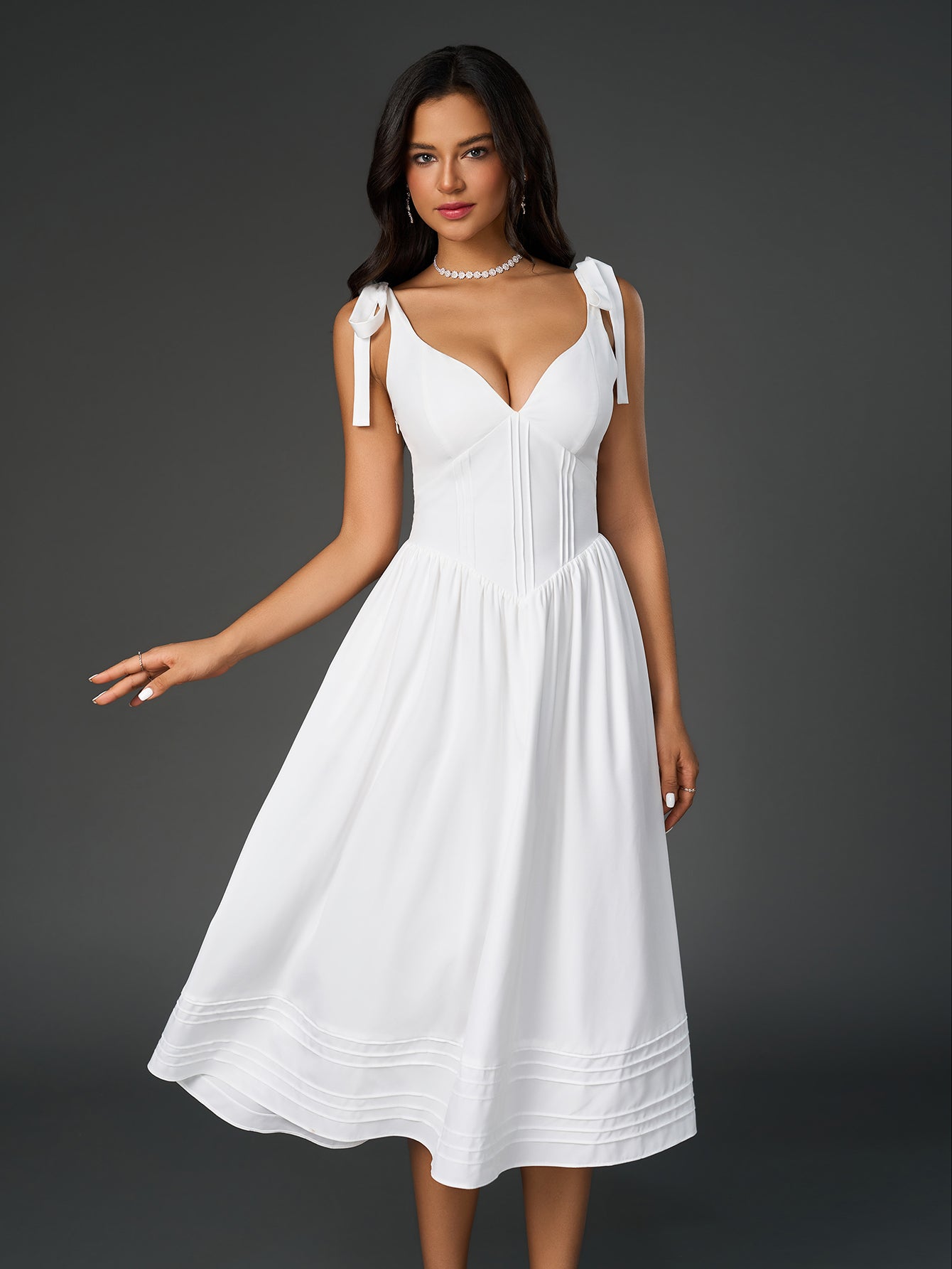 Sexy Solid V-Neck Ruched Midi Dress