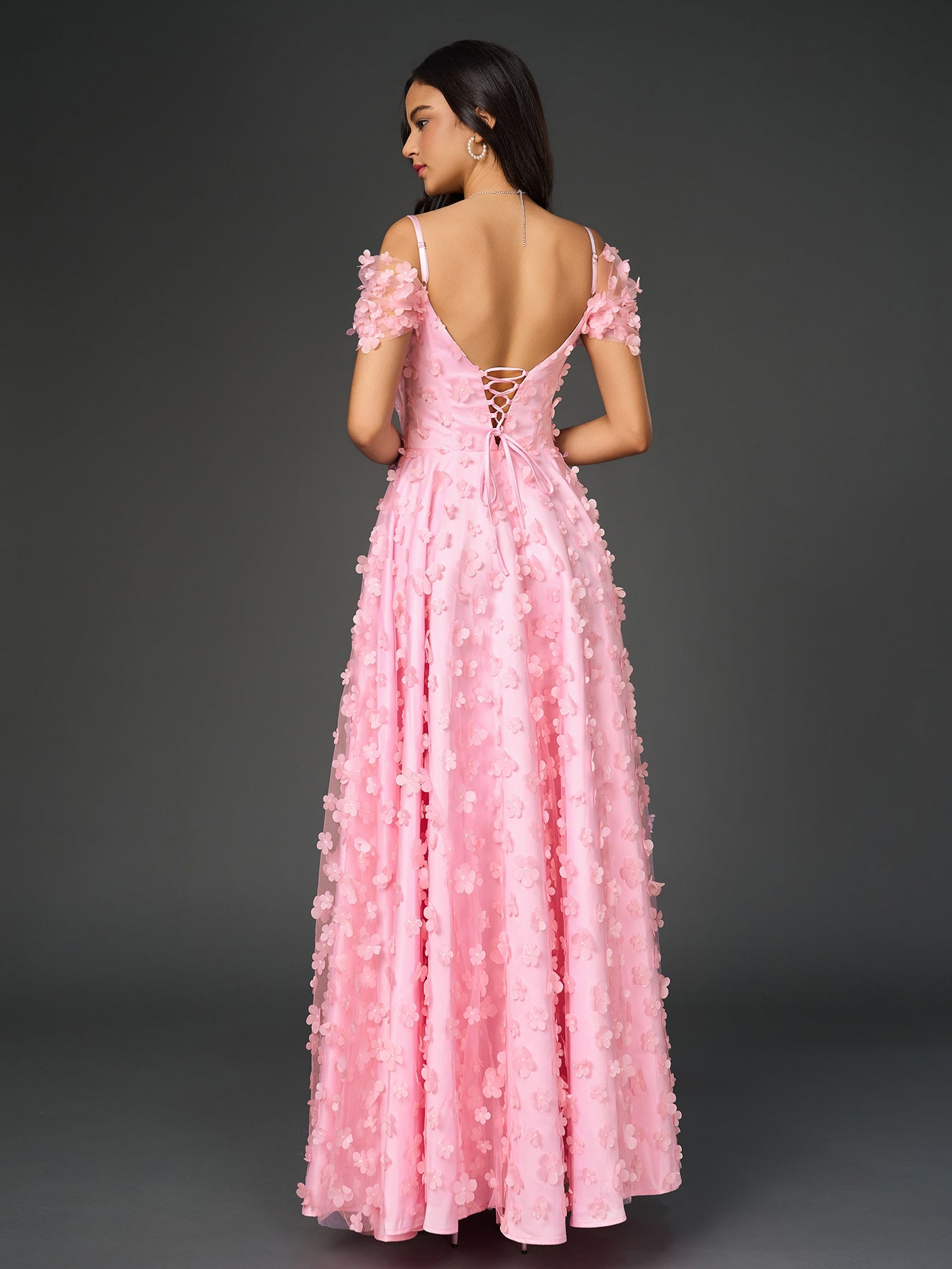 Flowers Embellished Ruched Prom Party Gowns