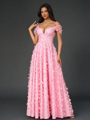 Flowers Embellished Ruched Prom Party Gowns