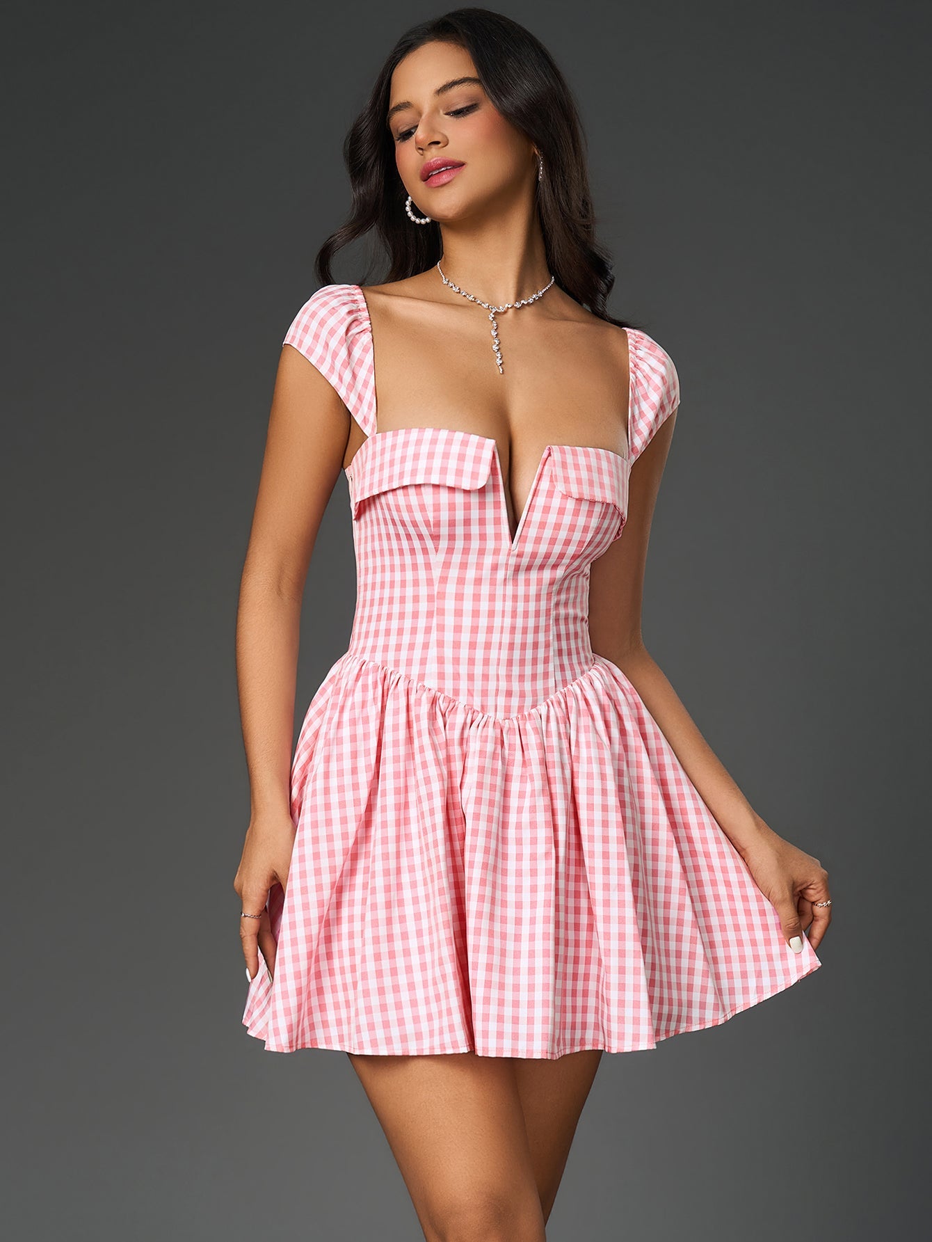 French Ballet-Inspired Deep V-Neck Slim Mini Dress