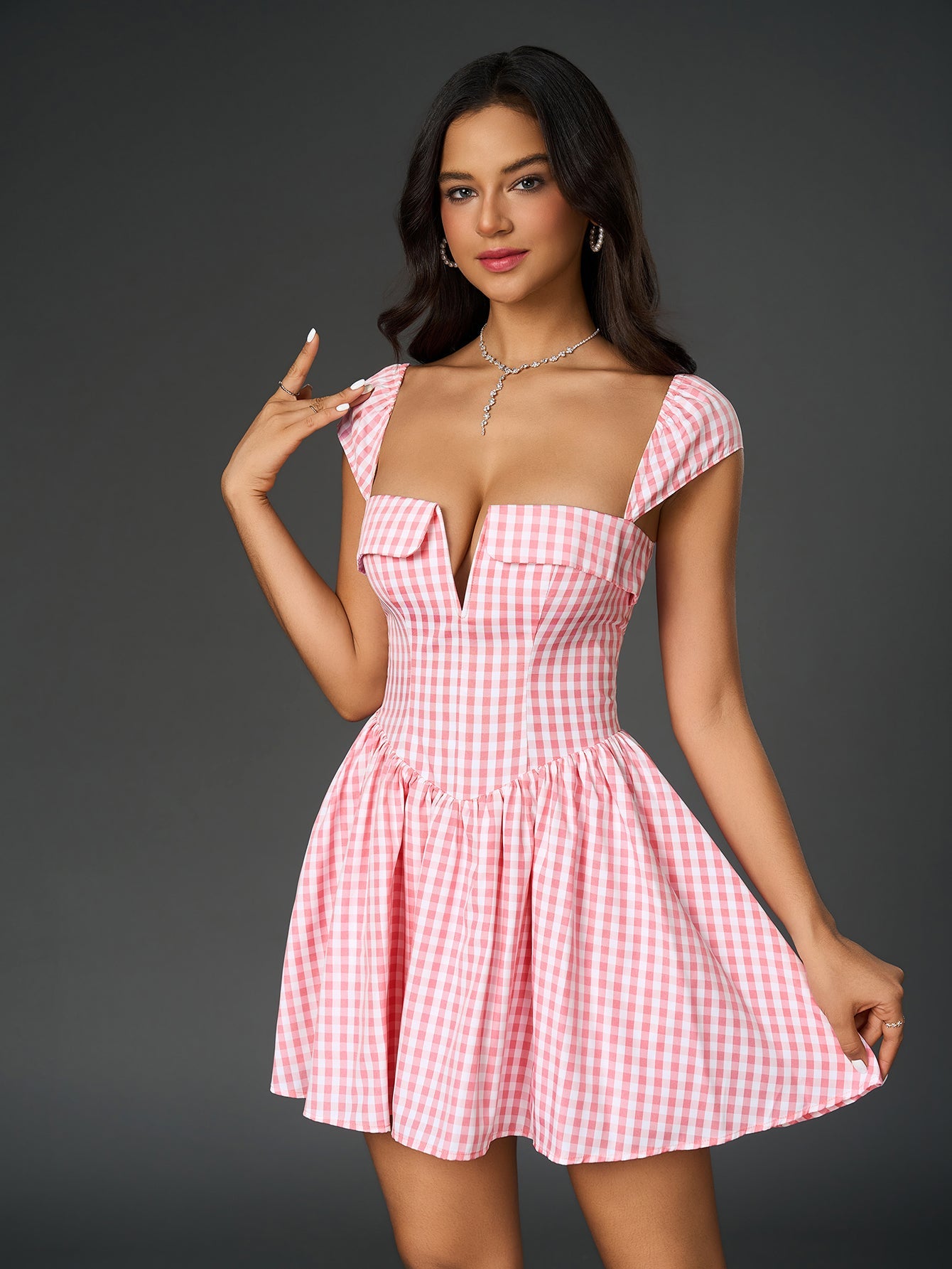 French Ballet-Inspired Deep V-Neck Slim Mini Dress