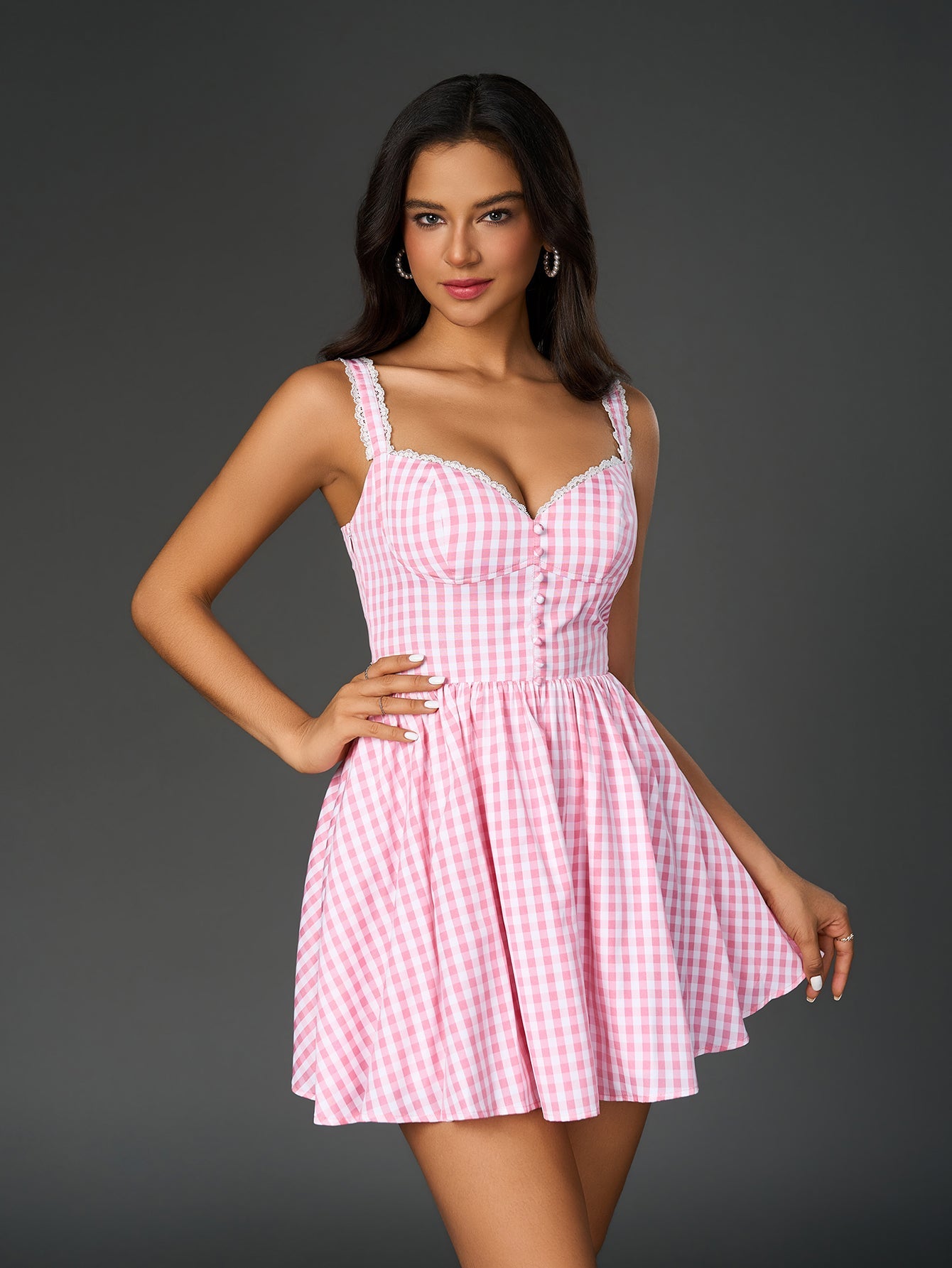 French Plaid Print Ruched Slip Mini Dress