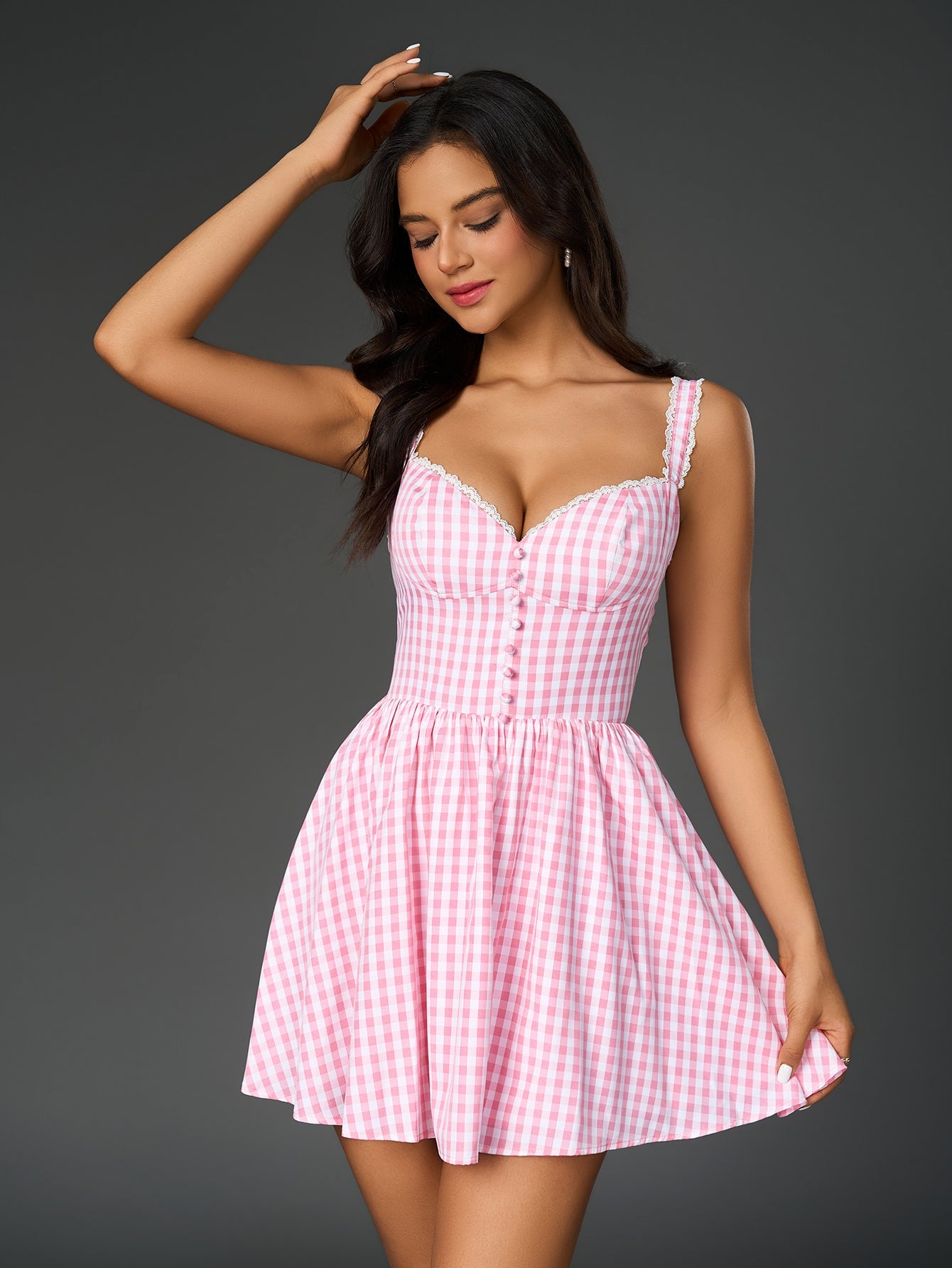 French Plaid Print Ruched Slip Mini Dress