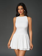 Temperament Solid Sleeveless Ruched Backless Corset Mini Dress
