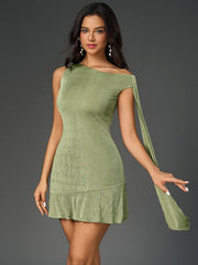 Elegant Solid Sleeveless Off-Shoulder Ruched Mini Dress