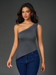 Sexy Solid One-shoulder Top