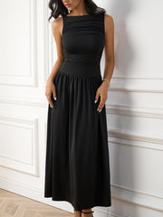 Elegant Solid Sleeveless Ruched Maxi Dress